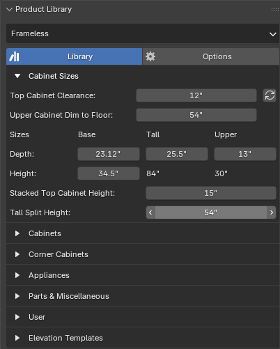Product Library panel